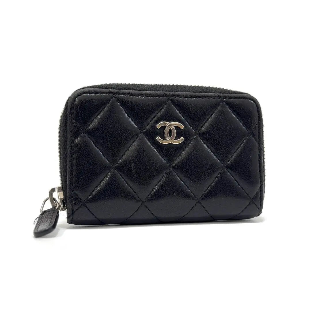 Monedero mini Chanel Coin Case de piel de cordero negra Matelasse