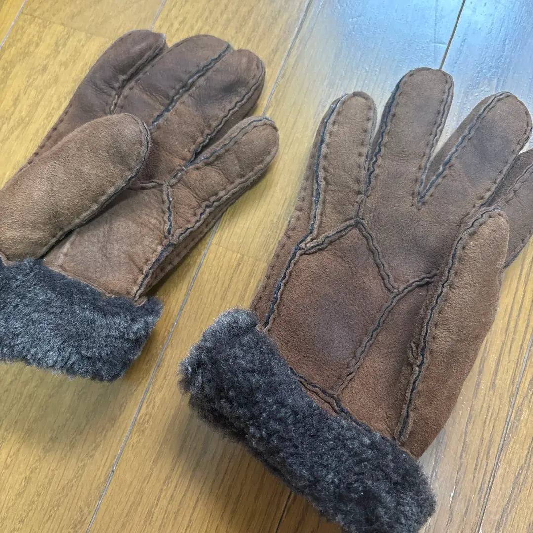 Guantes con forro de piel de ante marrón | ブラウン スエード ファー裏地 手袋