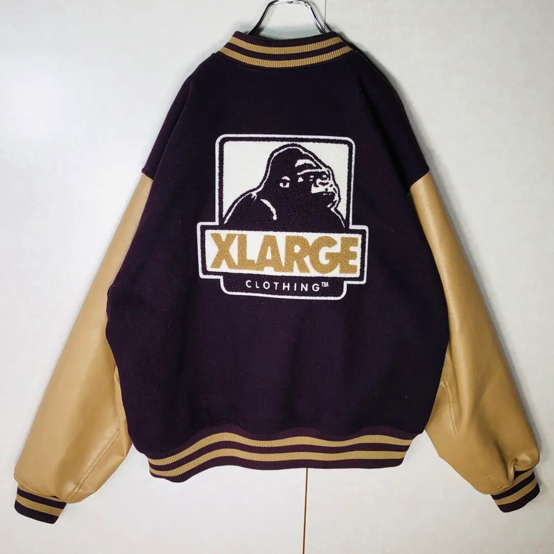 [Very popular] Extra large sleeves, leather sleeves, pile logo, stadium jacket, L