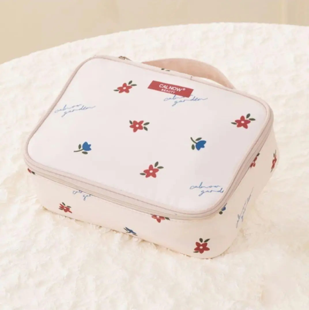 Pouch, floral pattern, makeup, compact, with brush holder, vanity, waterproof, water-repellent, accessories