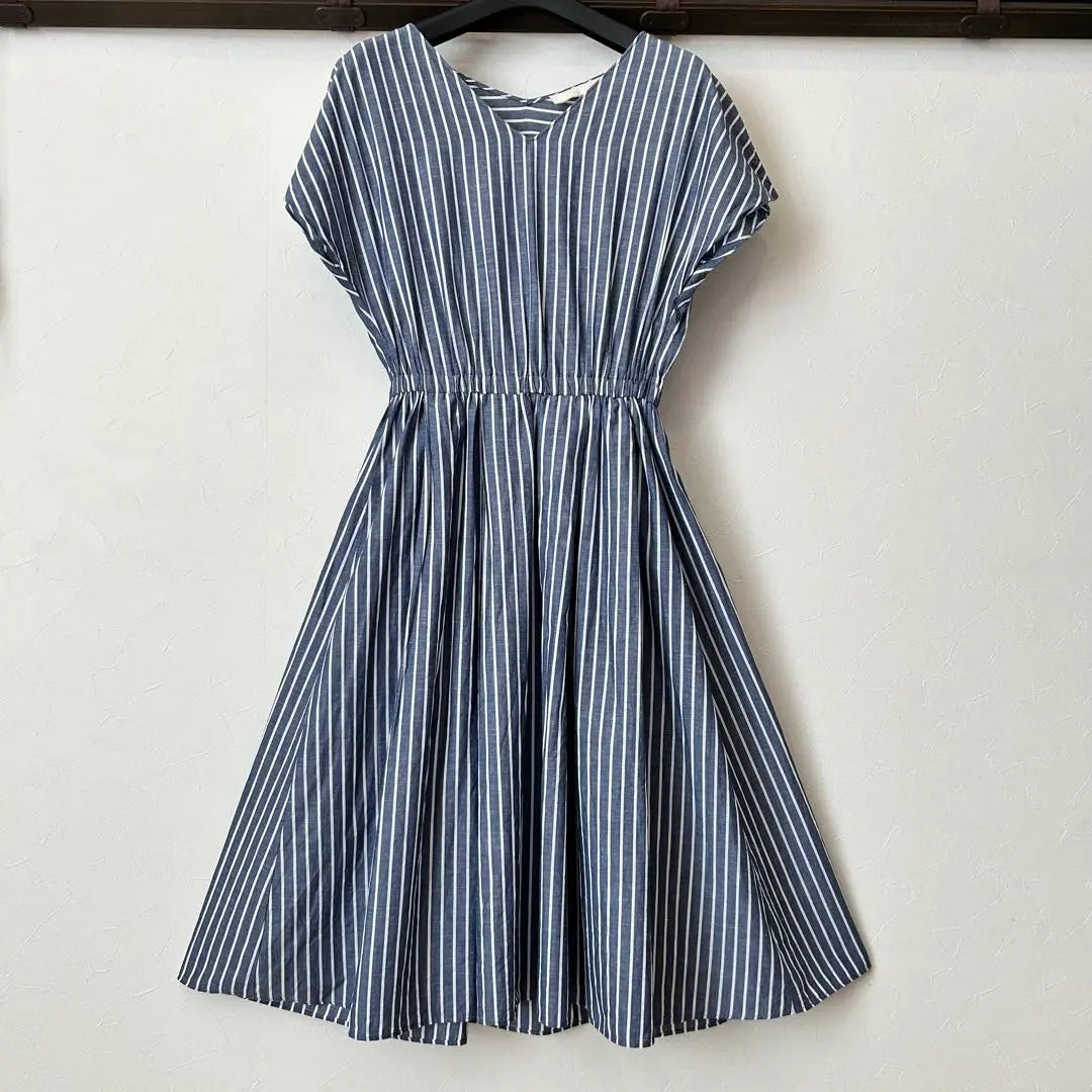 [Good condition, only 1 item] Jiyuku Stripe Cotton Linen Dress 30 XS