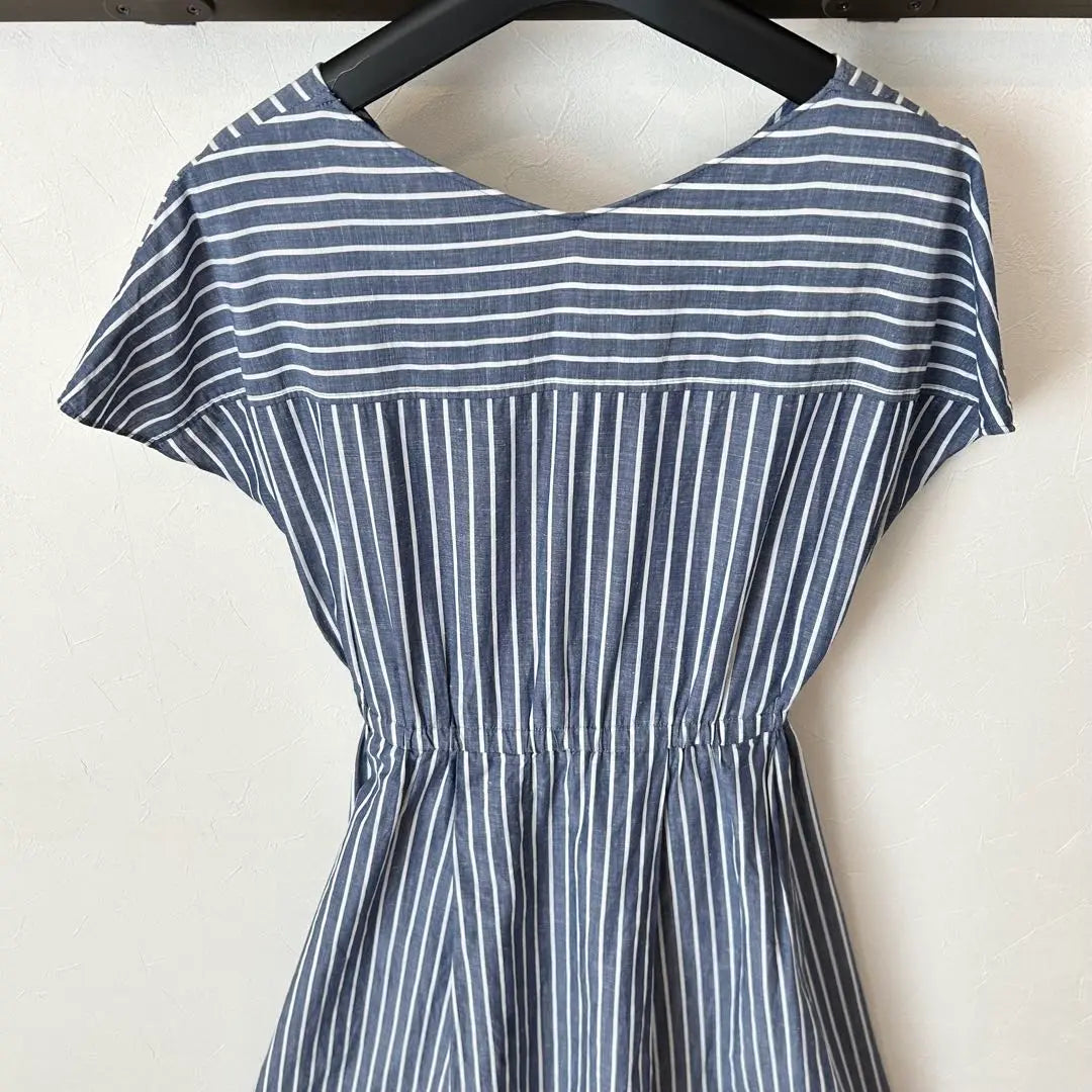 [Good condition, only 1 item] Jiyuku Stripe Cotton Linen Dress 30 XS