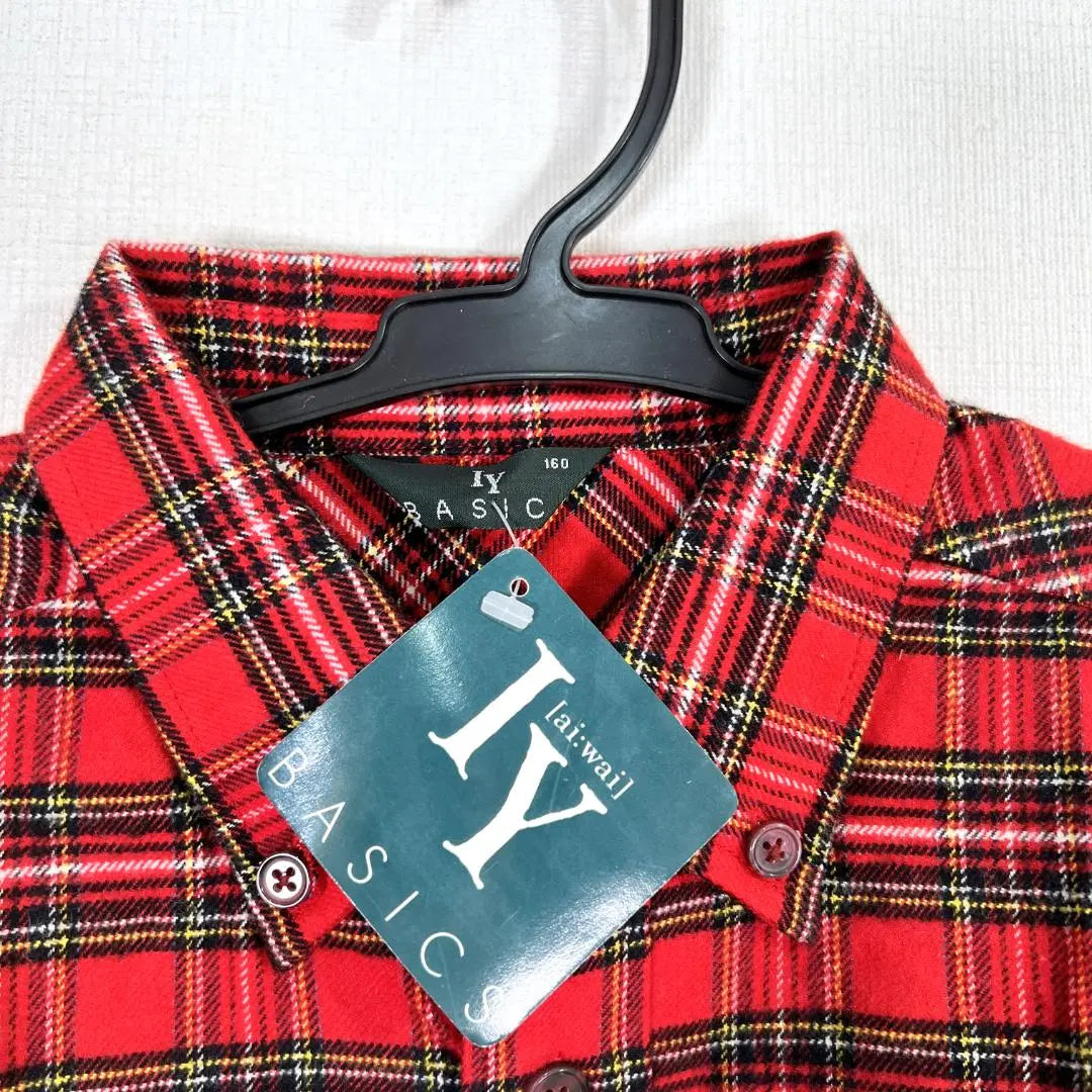 [IY BASICS] Red Check Pattern Long Sleeve Shirt Kids Clothing 160 [New]