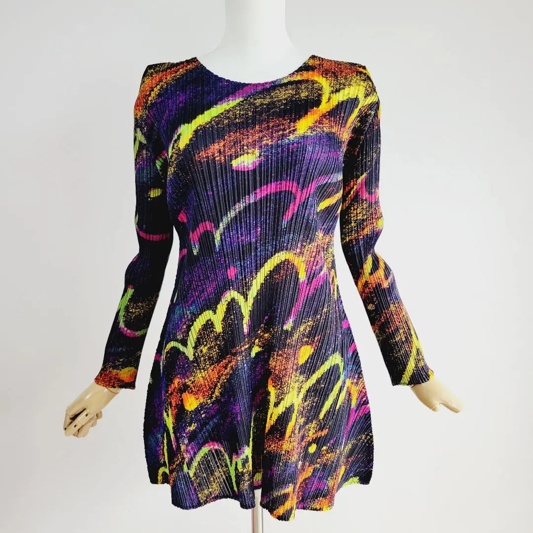 Superb condition Pleats Please JUMP&TURN Rhythmic Neon Flare Tunic