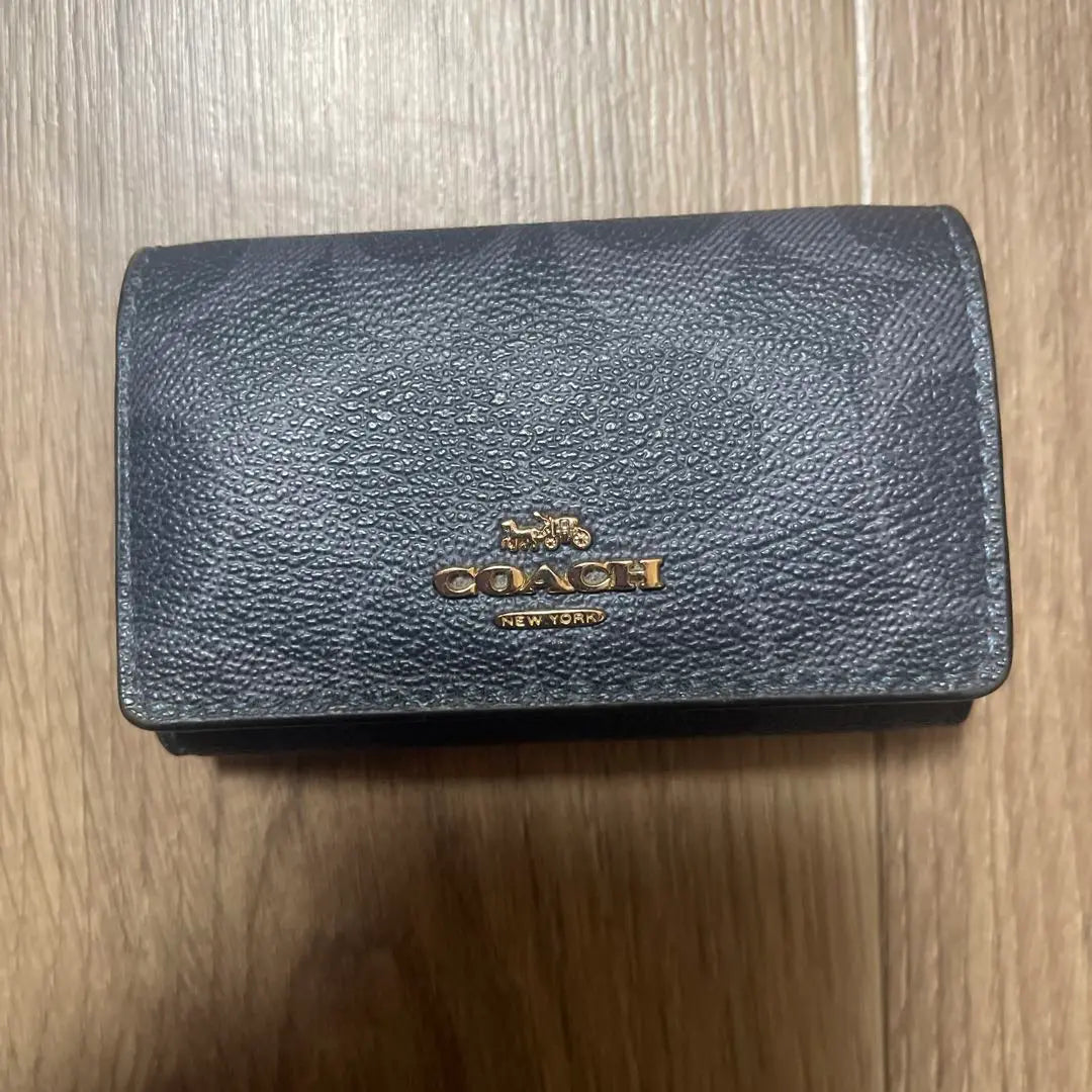 [Buen estado] Estuche para llaves COACH de lona con 5 anillas y firma, reducción de precio