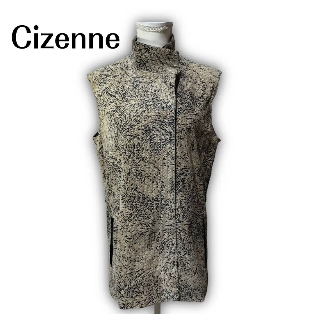 2332★ [Cizenne] Long vest, wing button, all-over pattern, pig leather, genuine leather, 9