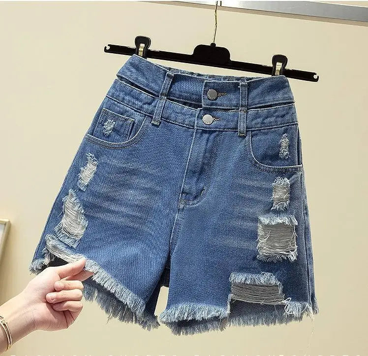 Large size women's denim shorts damaged