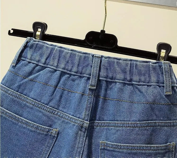 Large size women's denim shorts damaged