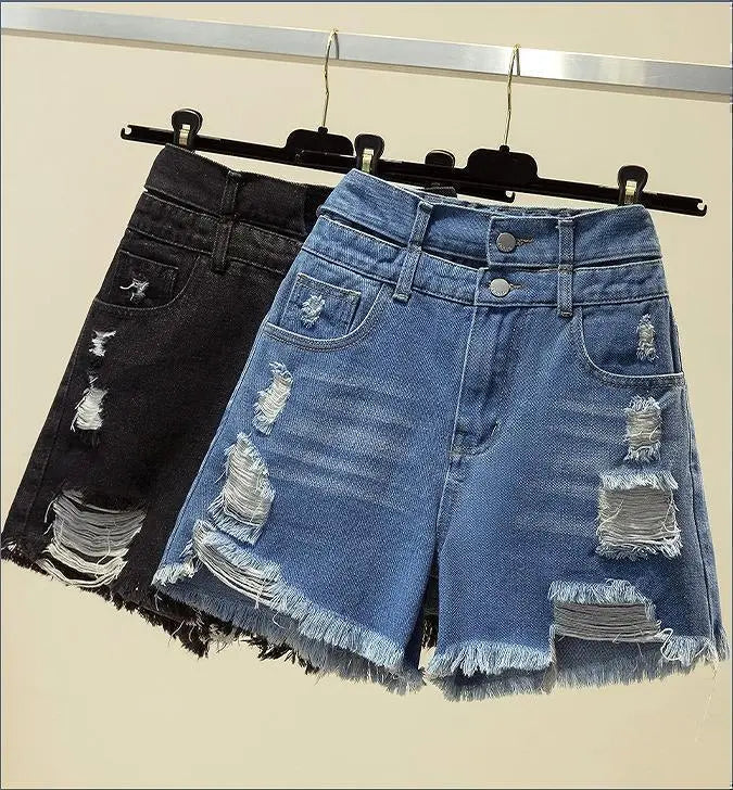 Large size women's denim shorts damaged