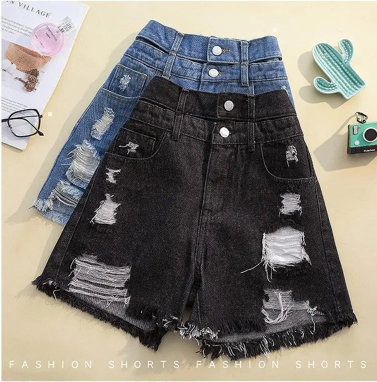 Large size women's denim shorts damaged