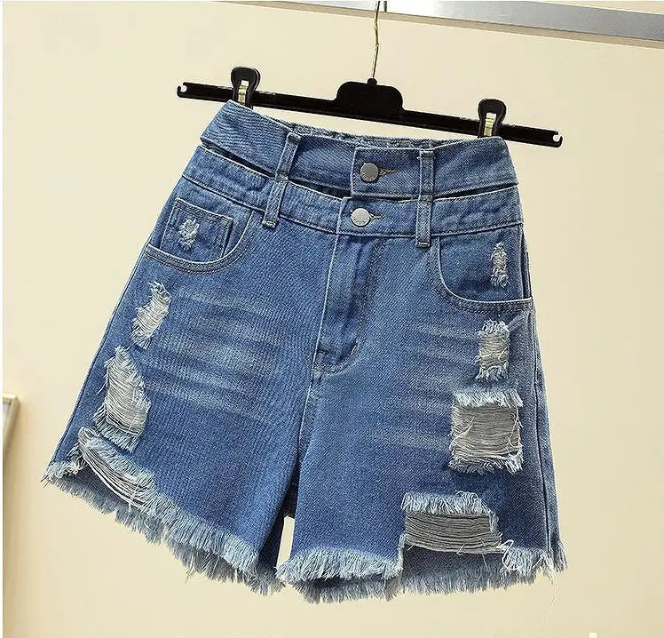 Large size women's denim shorts damaged