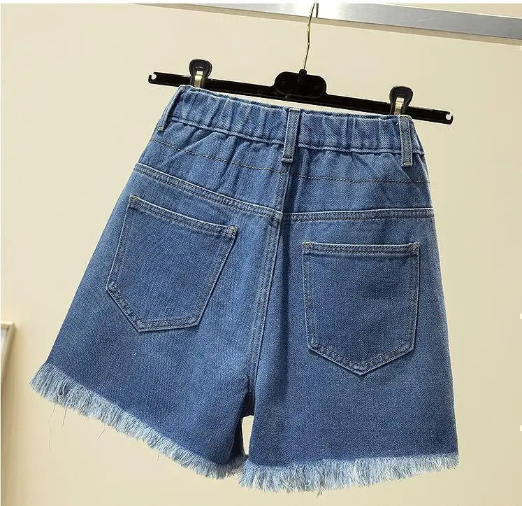 Large size women's denim shorts damaged