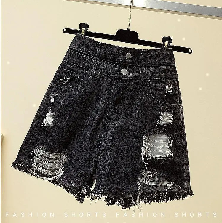 Large size women's denim shorts damaged