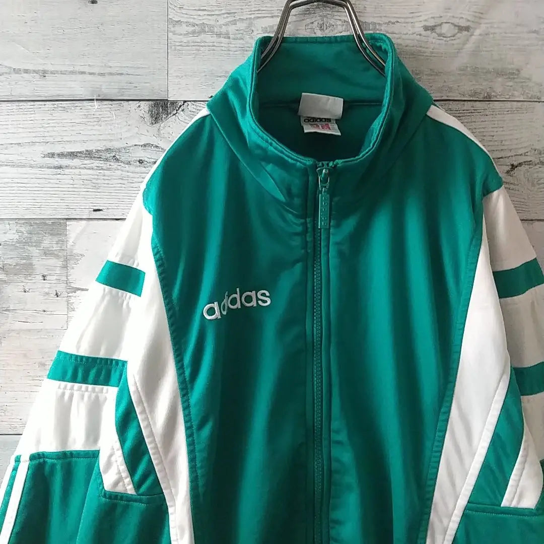 Rare ☆90s Adidas Embroidered Logo Track Jacket L-XL Green x White