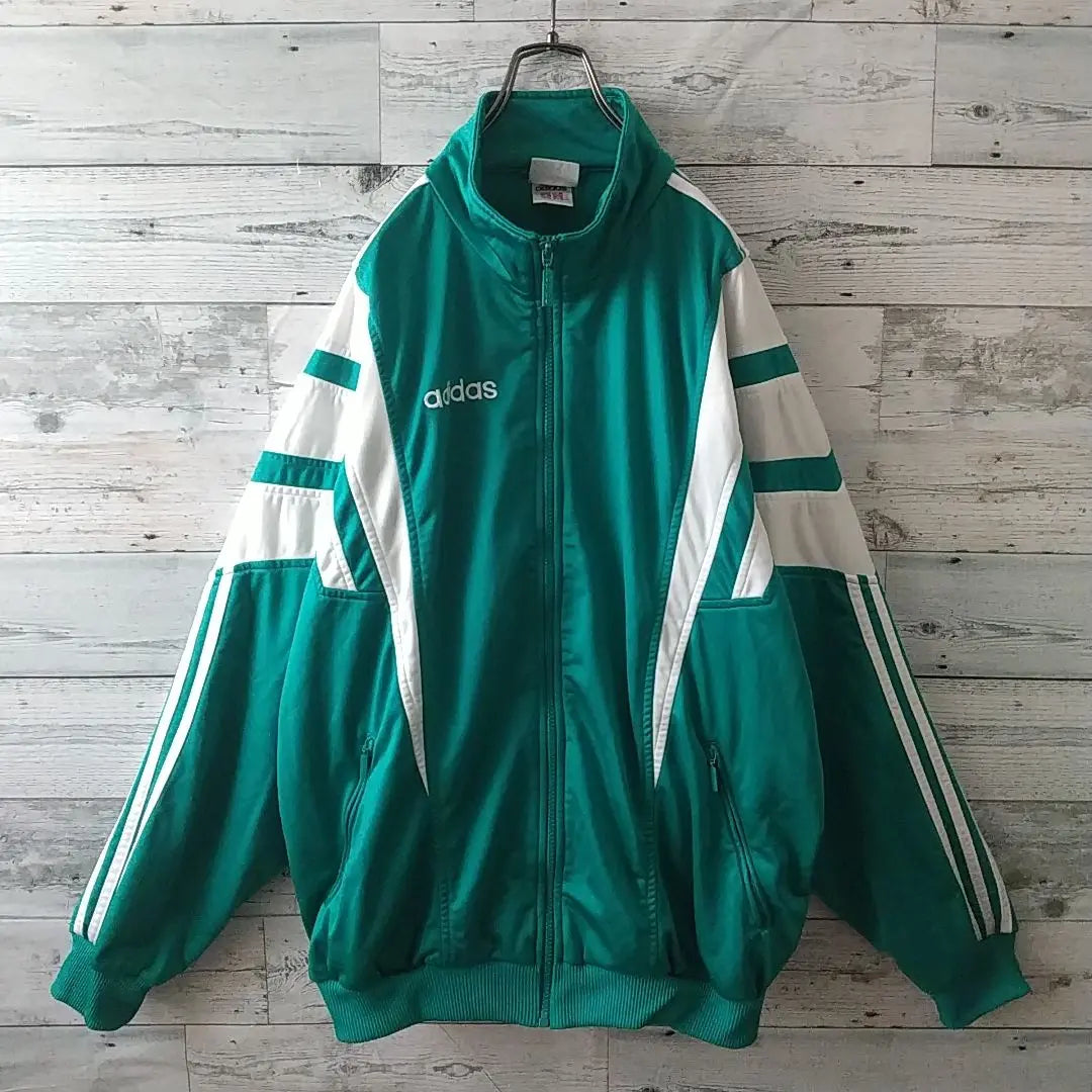 Rare ☆90s Adidas Embroidered Logo Track Jacket L-XL Green x White