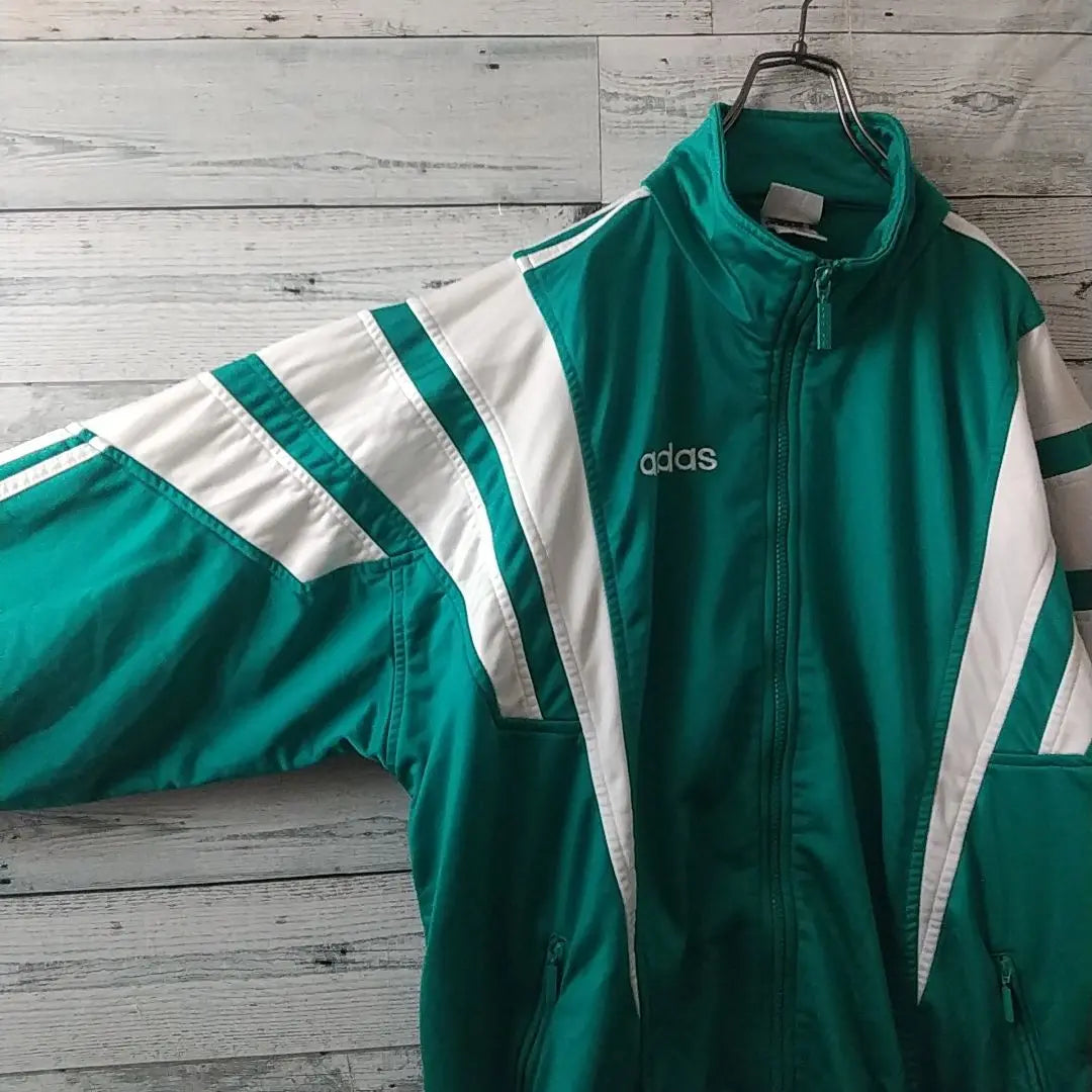 Rare ☆90s Adidas Embroidered Logo Track Jacket L-XL Green x White