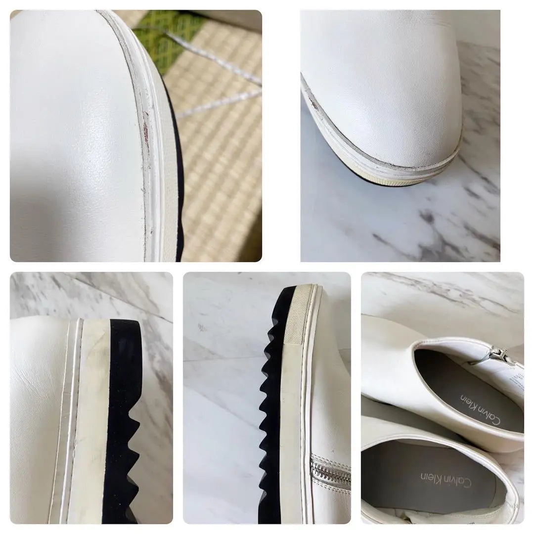 42 CK calvin klein white leather side zip half boots