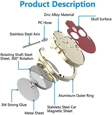 Matching Smartphone Ring Skull Magnetic Car Mount Skull Rotation 360 Degree