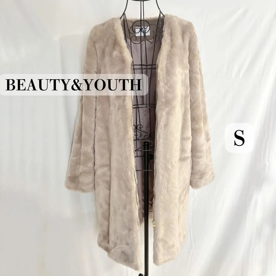 [BEAUTY&YOUTH] Eco-fur Boa Coat Glossy No Collar Long S