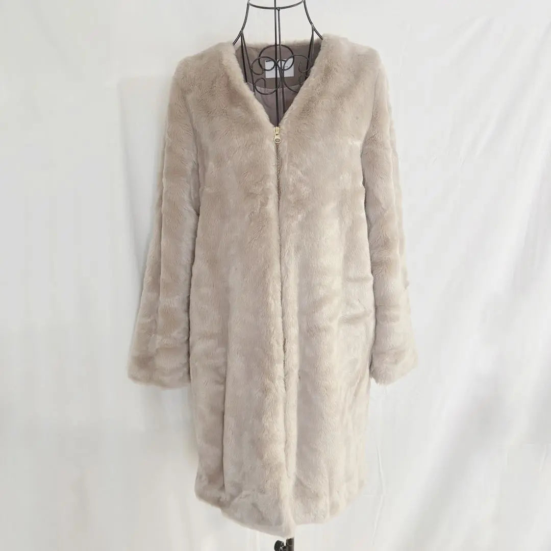 [BEAUTY&YOUTH] Eco-fur Boa Coat Glossy No Collar Long S