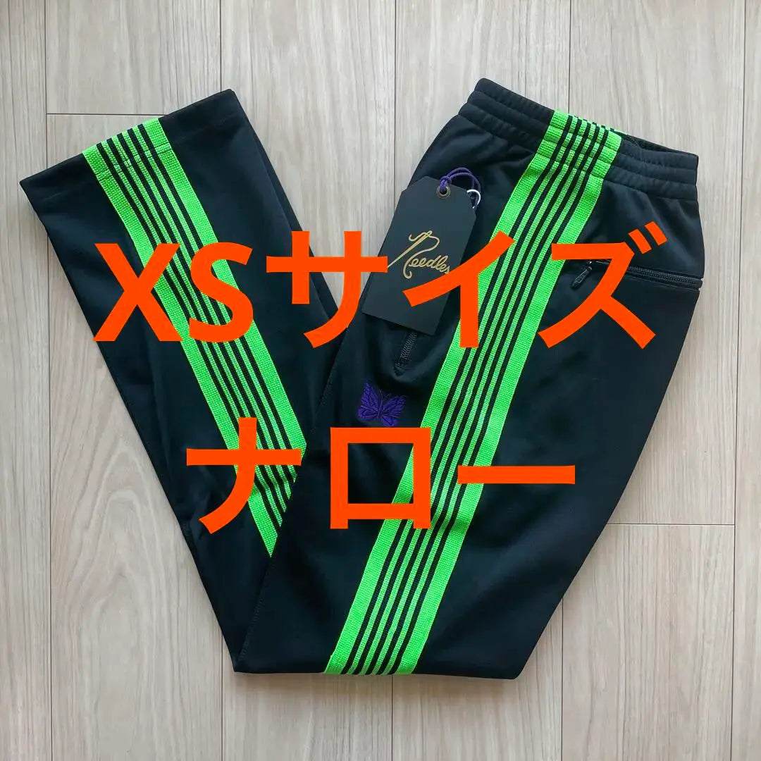 New needles track pants, narrow black, light green