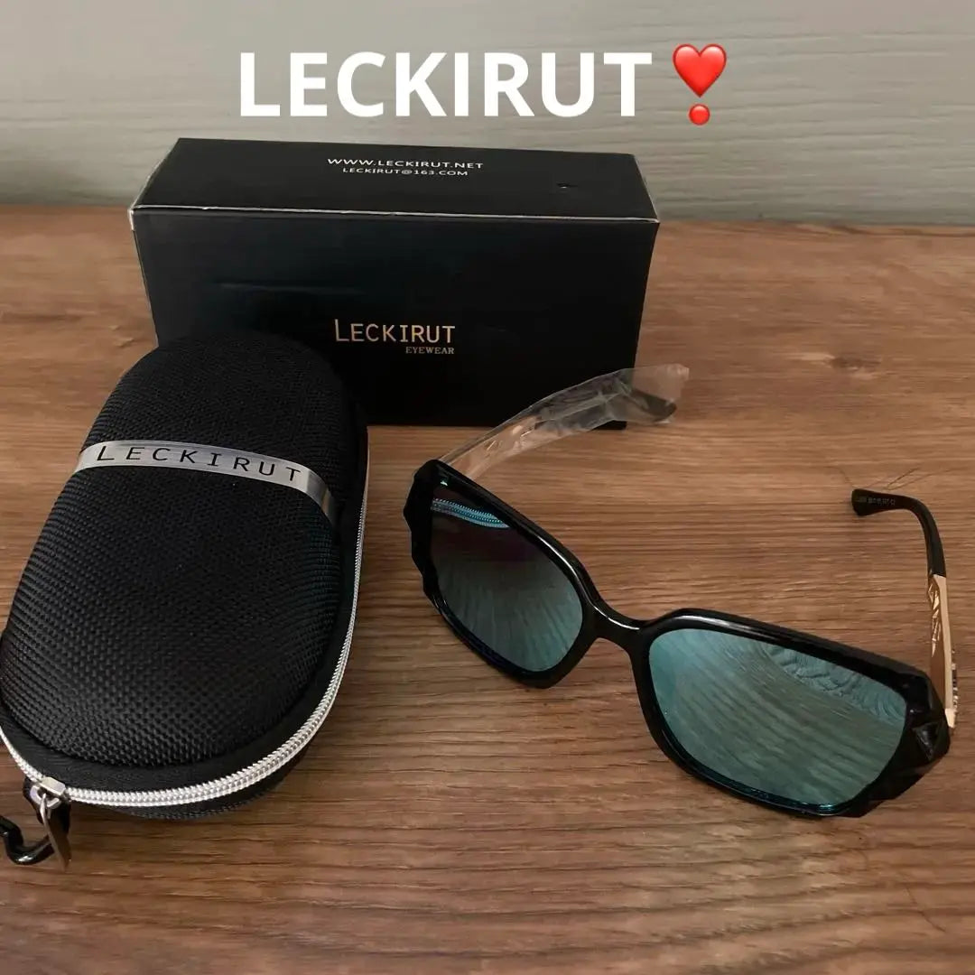 LECKIRUT Sunglasses Black Blue Lens with Case