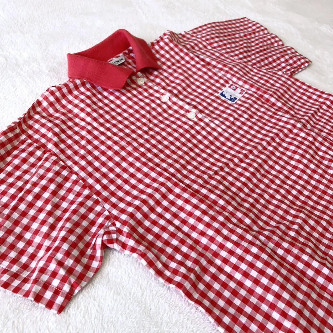 T186 Cecilene Short Sleeve Polo Shirt Checkered Cotton Collared Red | T186 セシレーヌ 半袖ポロシャツ チェック柄 コットン 襟あり レッド