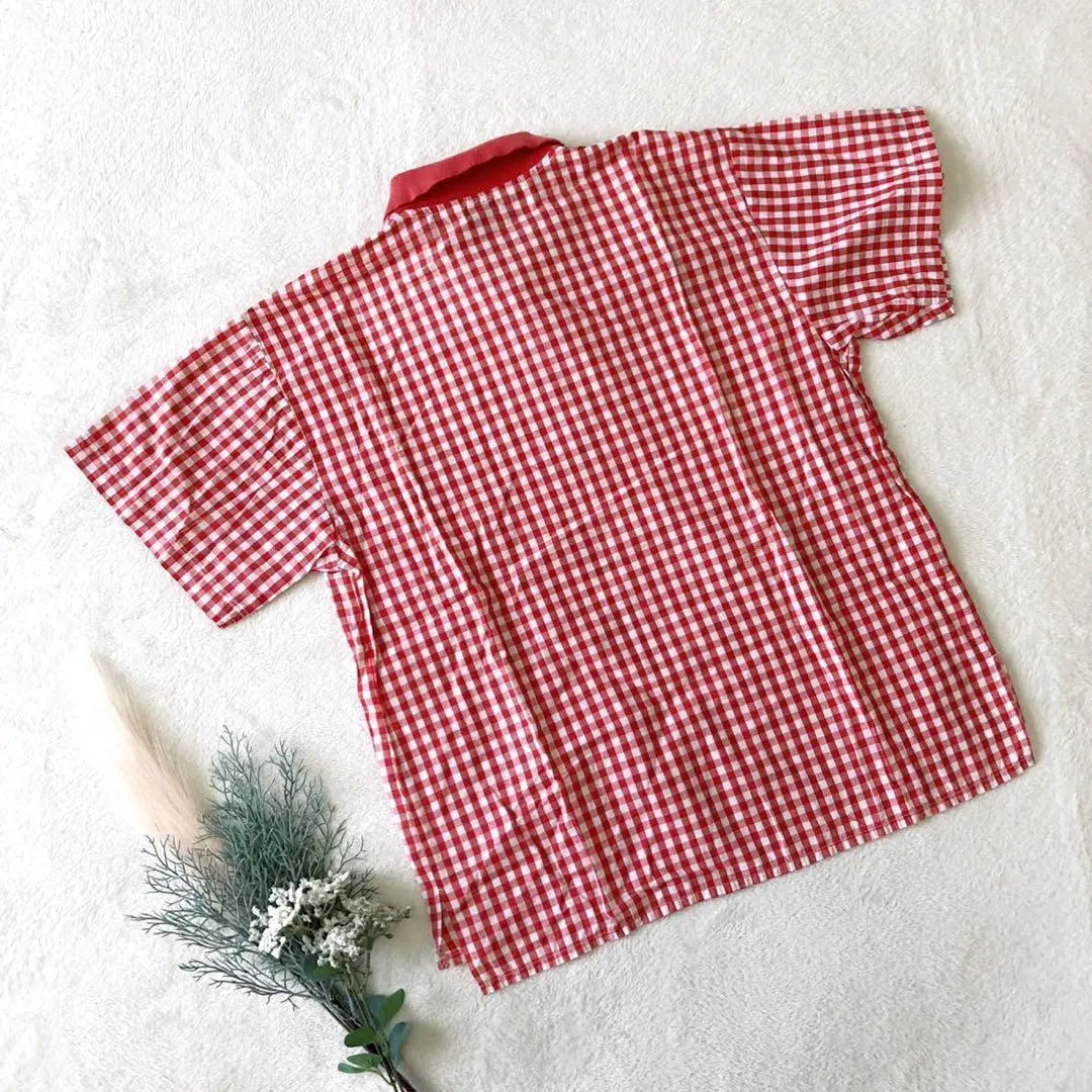 T186 Cecilene Short Sleeve Polo Shirt Checkered Cotton Collared Red | T186 セシレーヌ 半袖ポロシャツ チェック柄 コットン 襟あり レッド