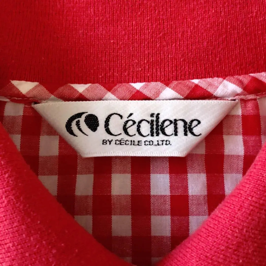 T186 Cecilene Short Sleeve Polo Shirt Checkered Cotton Collared Red | T186 セシレーヌ 半袖ポロシャツ チェック柄 コットン 襟あり レッド