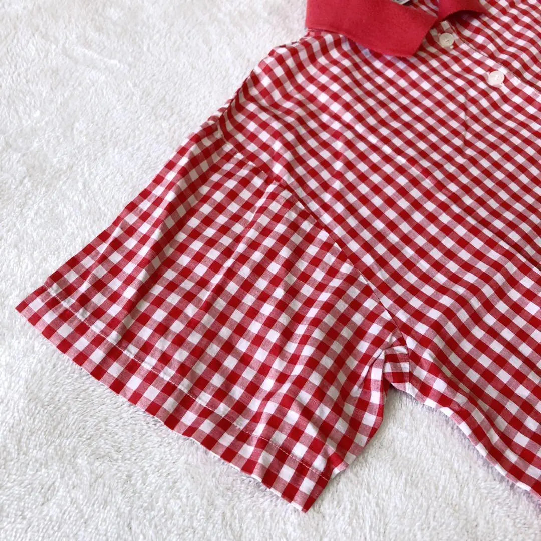 T186 Cecilene Short Sleeve Polo Shirt Checkered Cotton Collared Red | T186 セシレーヌ 半袖ポロシャツ チェック柄 コットン 襟あり レッド