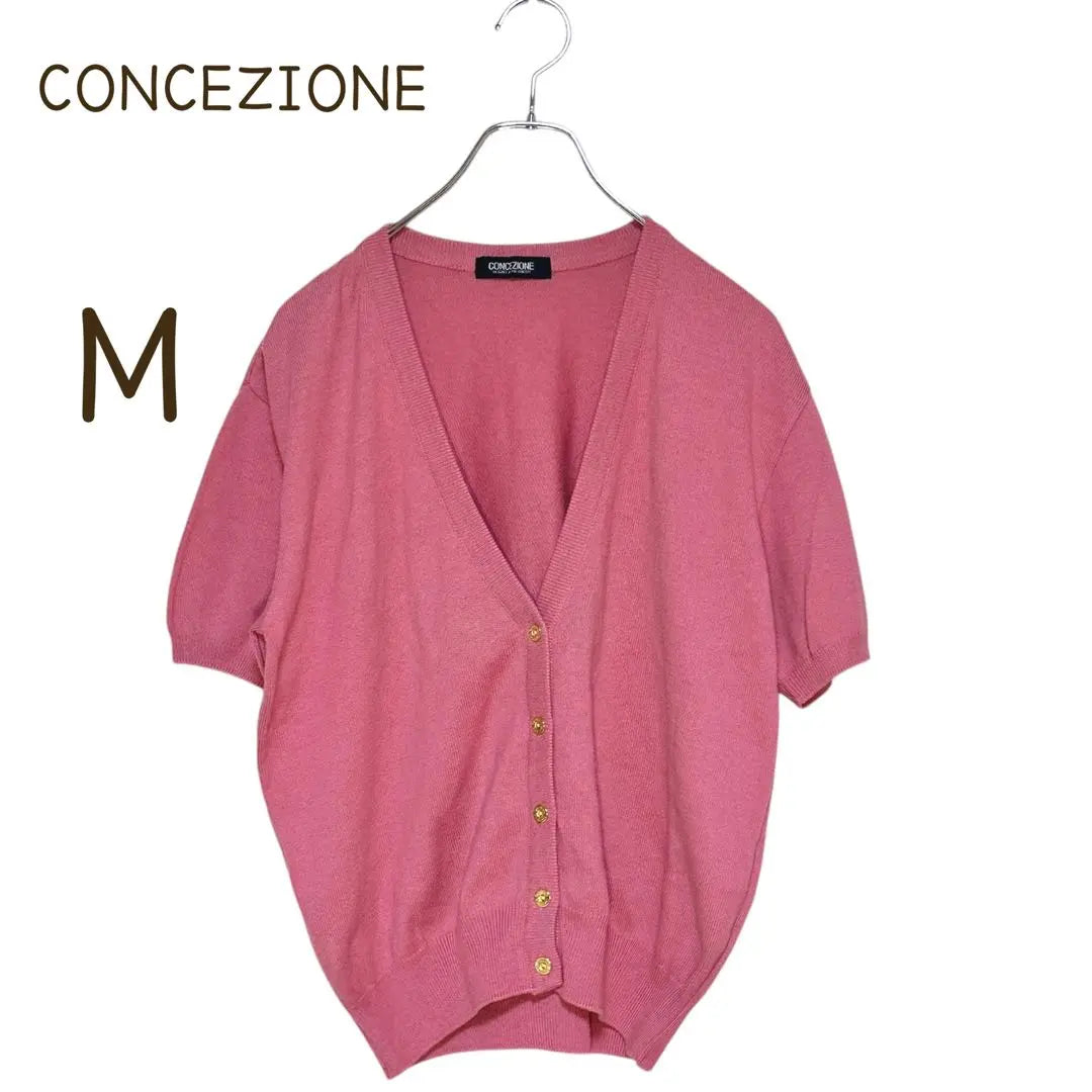 CONCEZIONE Pink Short Sleeve Cardigan Gold Button M