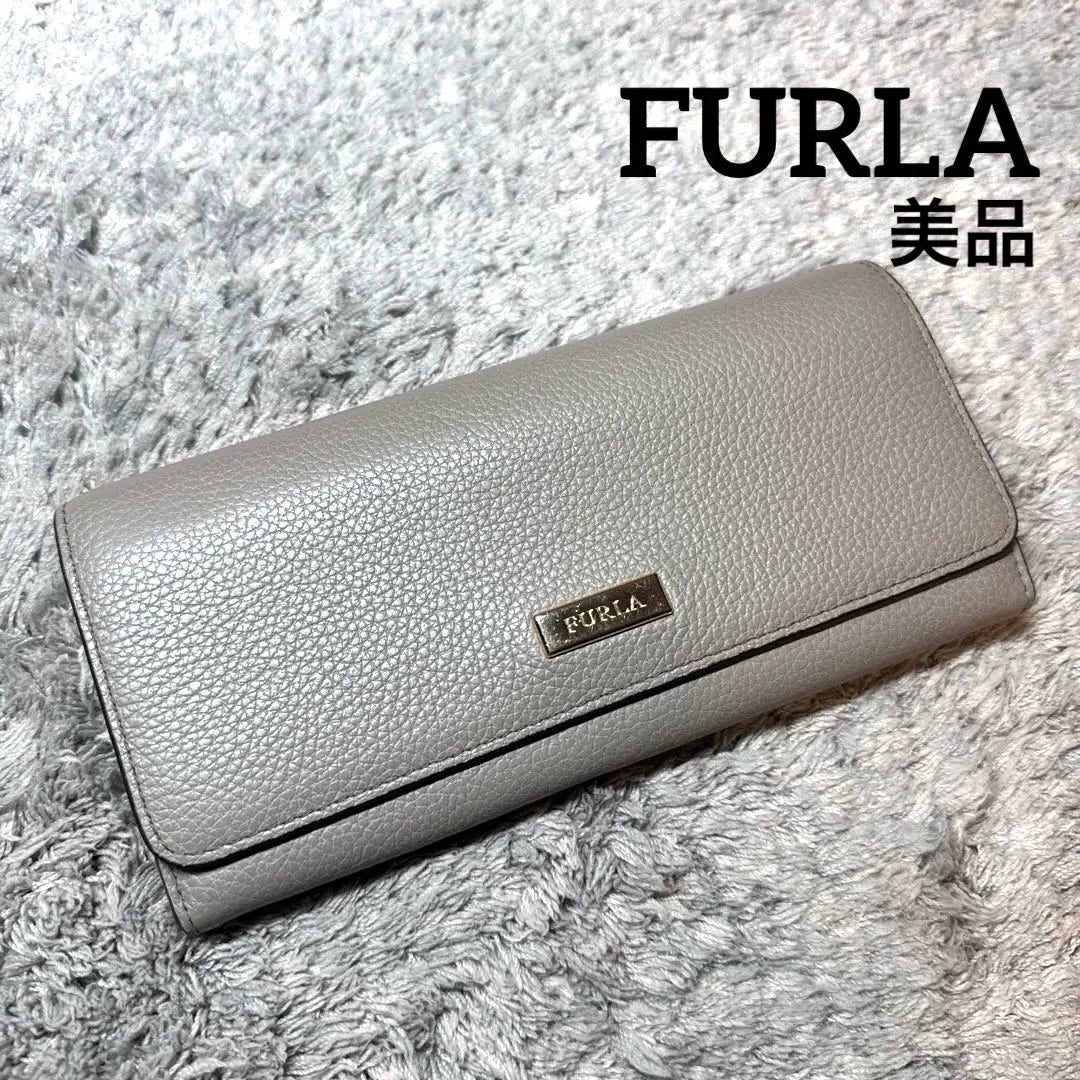 ★Buen estado★Cartera larga FURLA de piel gris