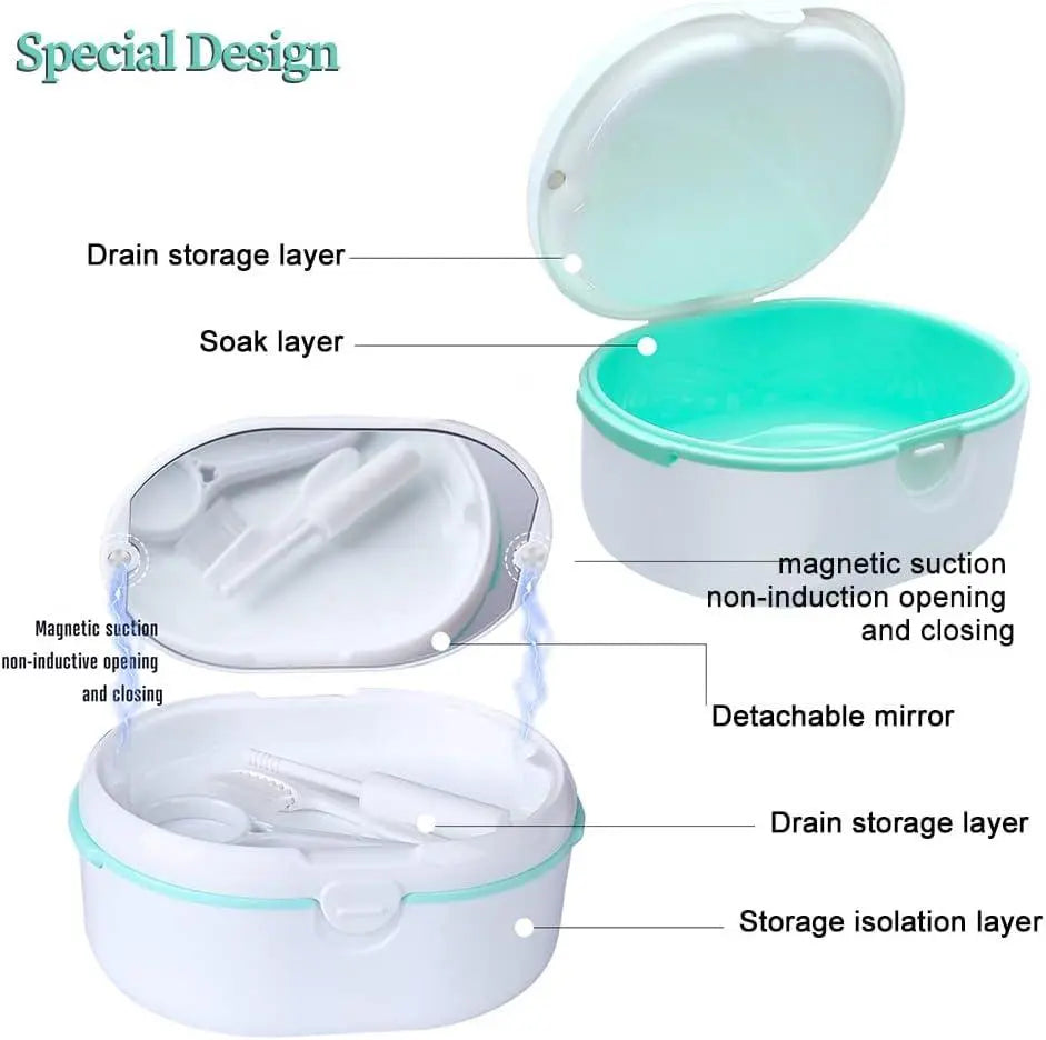 Estuche para dentaduras postizas caja de taza para autobús dentadura postiza portátil con separación en seco de doble capa | 入れ歯ケース 入れ歯 バスカップ ボックス 二重層 乾湿分離 ポータブル 入れ歯