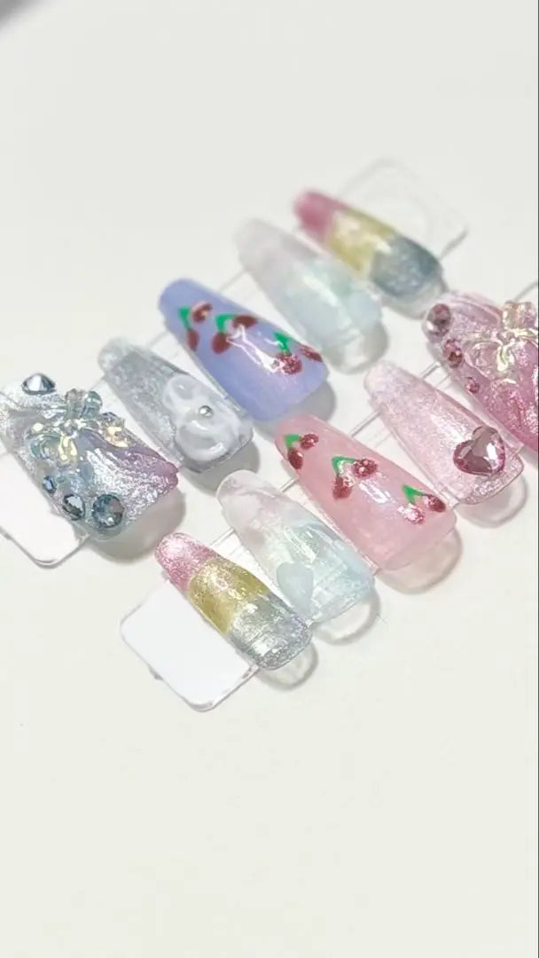 Pink light blue dream cute nail tip M size