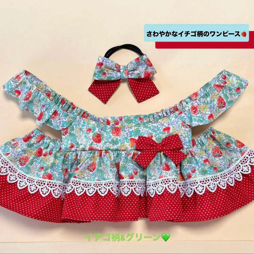 Lovot clothes ☆ Strawberry pattern ☆ Labot Handmade One Piece Green