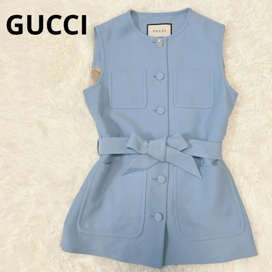 GUCCI Best Silk Mixed Gire GG Button Belt Ropa exterior de primavera | GUCCI ベスト シルク混 ジレ GG ボタン ベルト付き アウター 春服