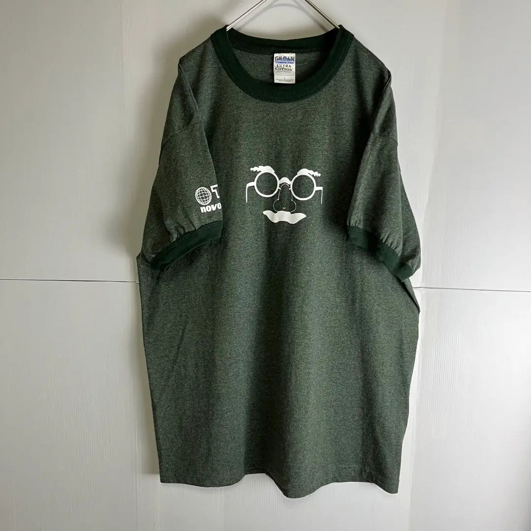 [Ringer T-shirt] Printed t-sleeved glasses GILDAN Green L Overseas old clothes