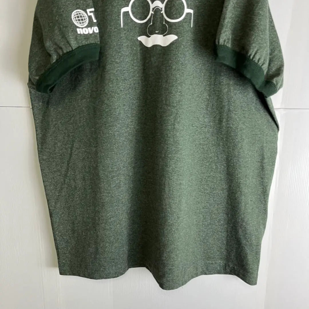 [Ringer T-shirt] Printed t-sleeved glasses GILDAN Green L Overseas old clothes