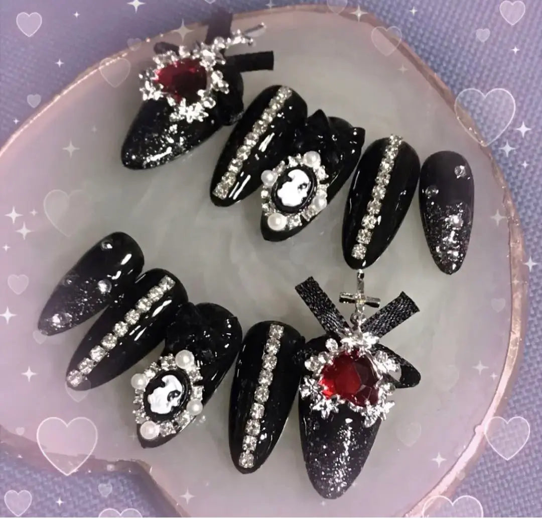 Order French Girly Black Heart Bijoux Landmine Pain Otaku Nail Tip