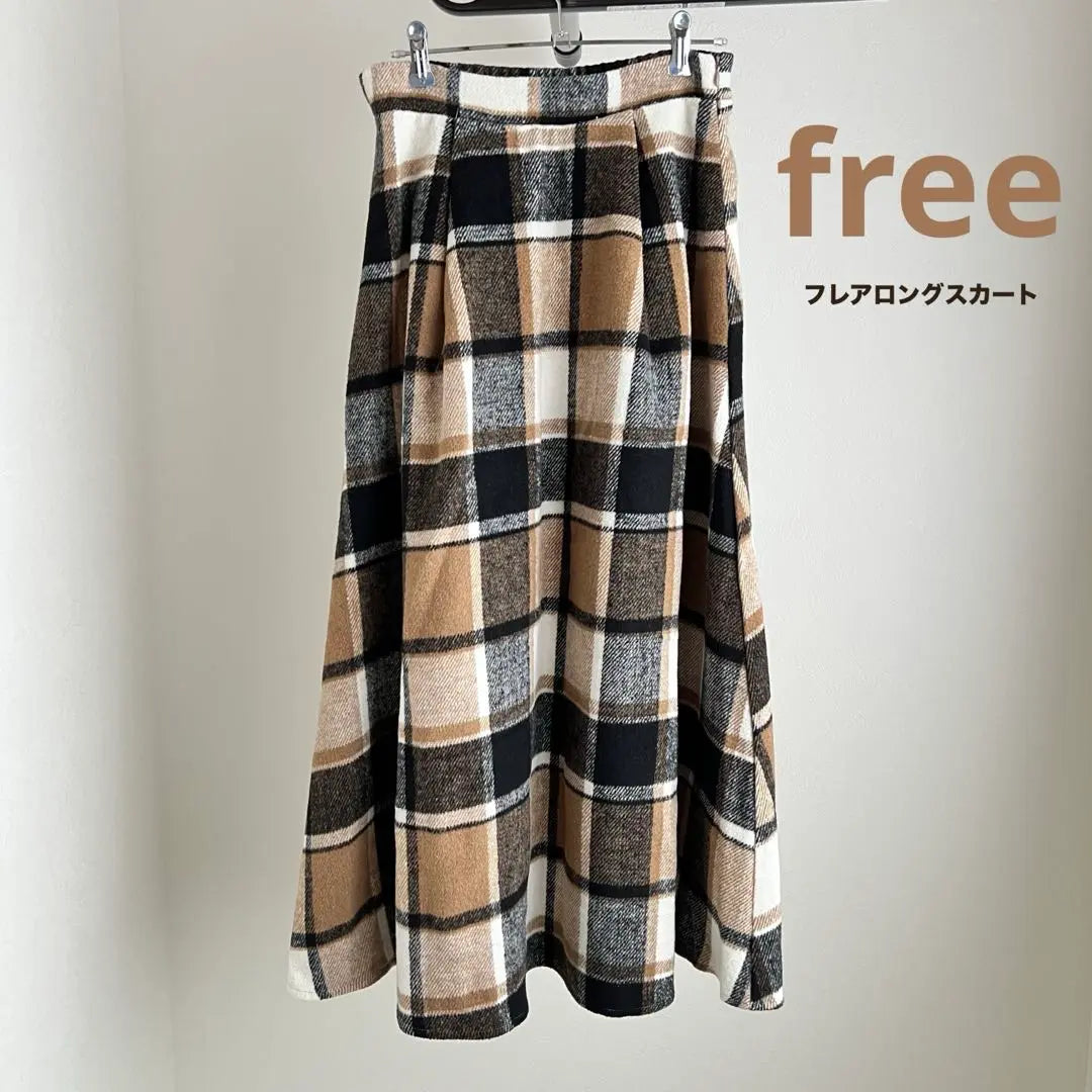 Checkered pattern flannel long skirt A-line winter flared skirt high waist