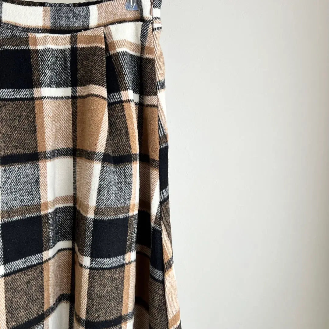 Checkered pattern flannel long skirt A-line winter flared skirt high waist