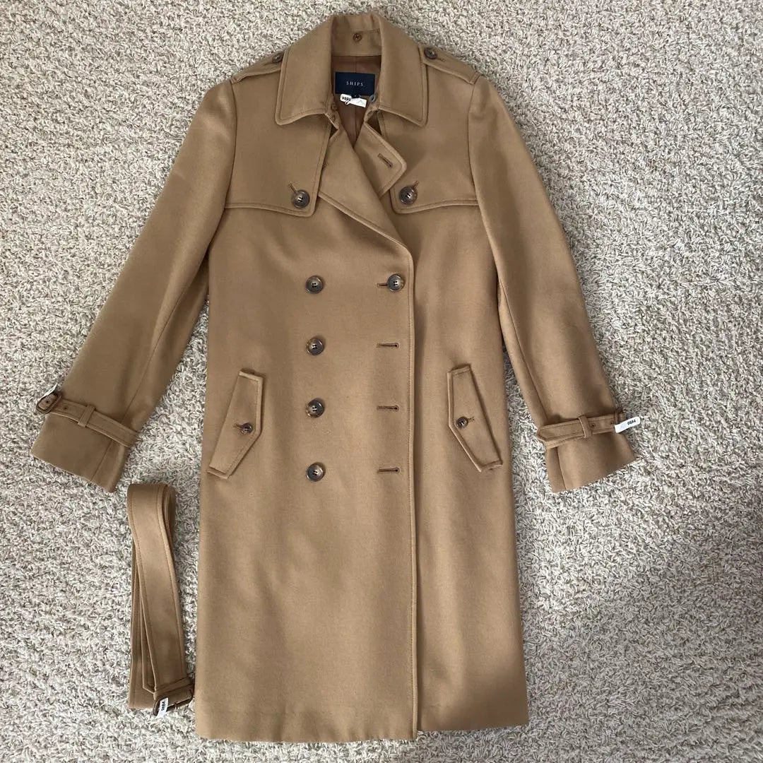 SHIPS Beige Double Breasted Wool Trench Coat