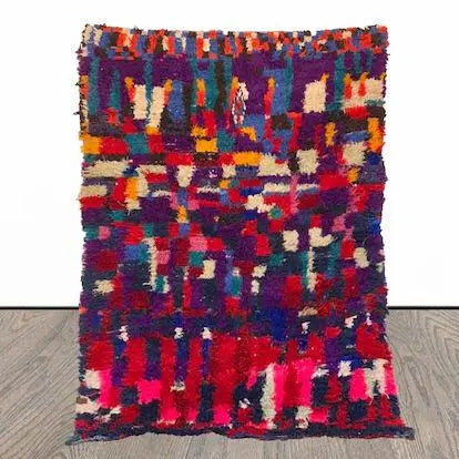 Moroccan vintage rug 136 rare pink blue purple red yellow