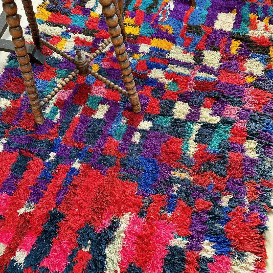 Moroccan vintage rug 136 rare pink blue purple red yellow