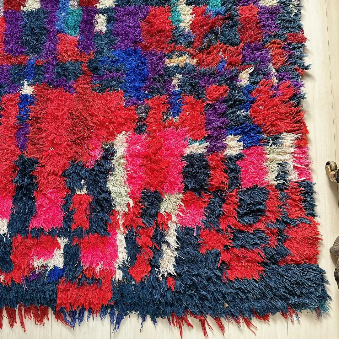 Moroccan vintage rug 136 rare pink blue purple red yellow