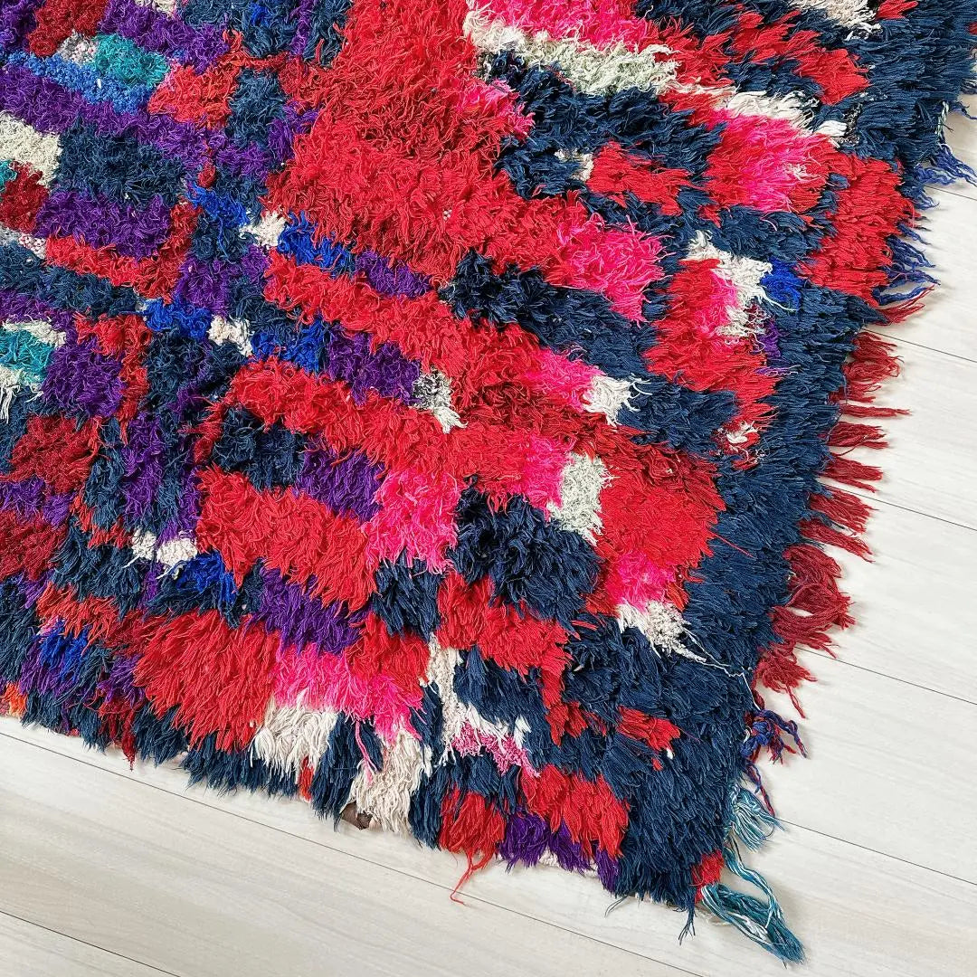 Moroccan vintage rug 136 rare pink blue purple red yellow