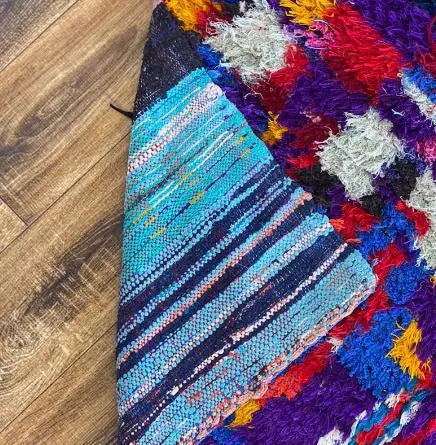 Moroccan vintage rug 136 rare pink blue purple red yellow