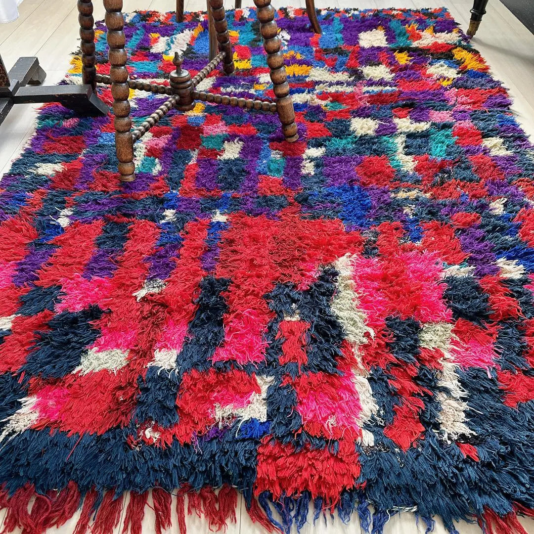 Moroccan vintage rug 136 rare pink blue purple red yellow