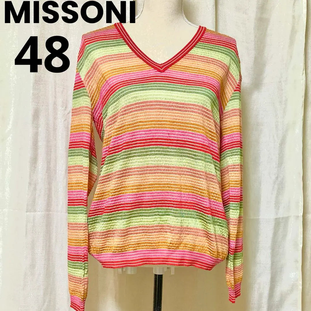 Missoni Orange Tag Multicolor Border Embroidery Knit Large Size 48