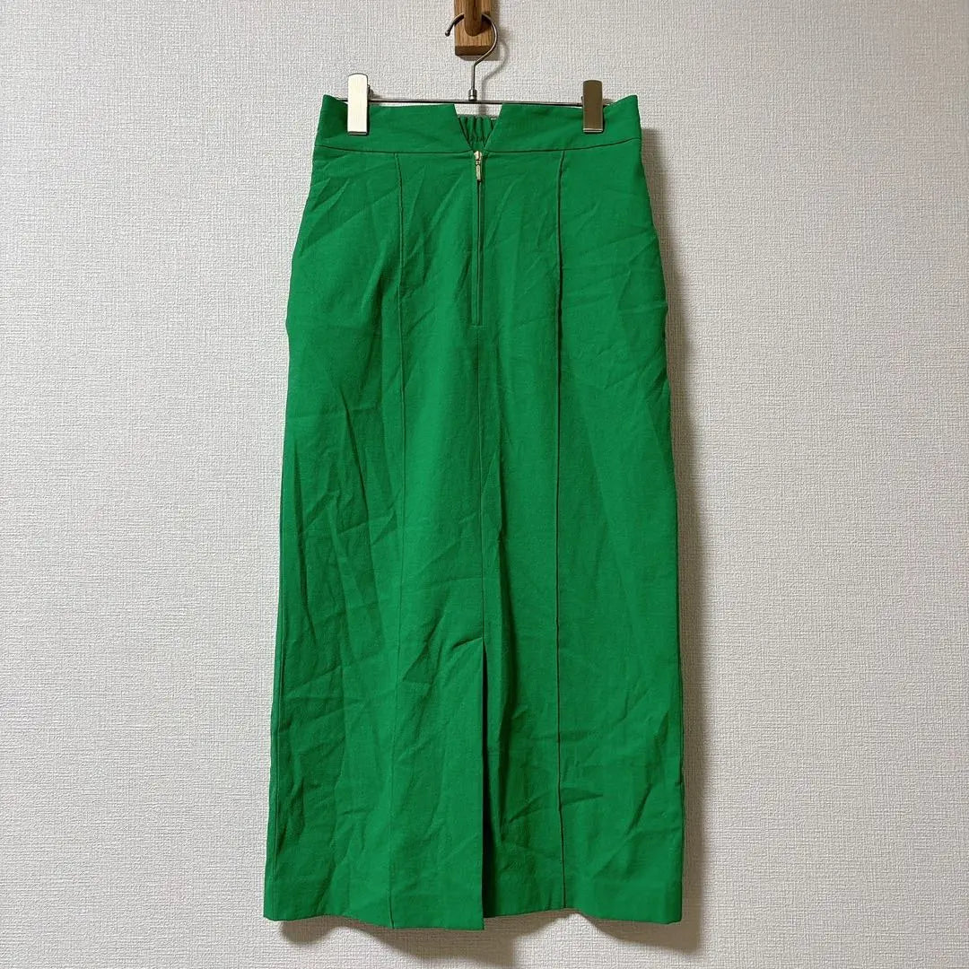 [Good condition] chouette green long skirt zipper slit [36]